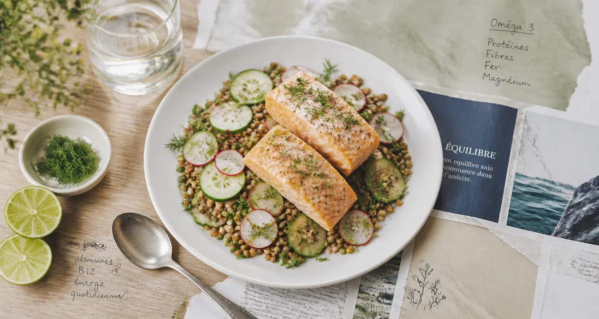 Aliment qui ne fait pas grossir : salade de lentilles et saumon vapeur