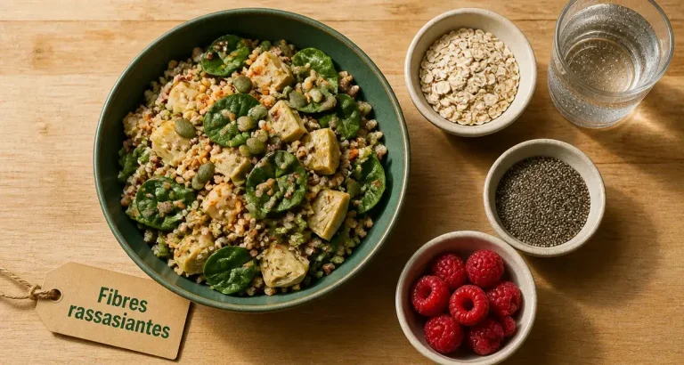 Aliments riches en fibres pour maigrir : salade quinoa et graines de chia