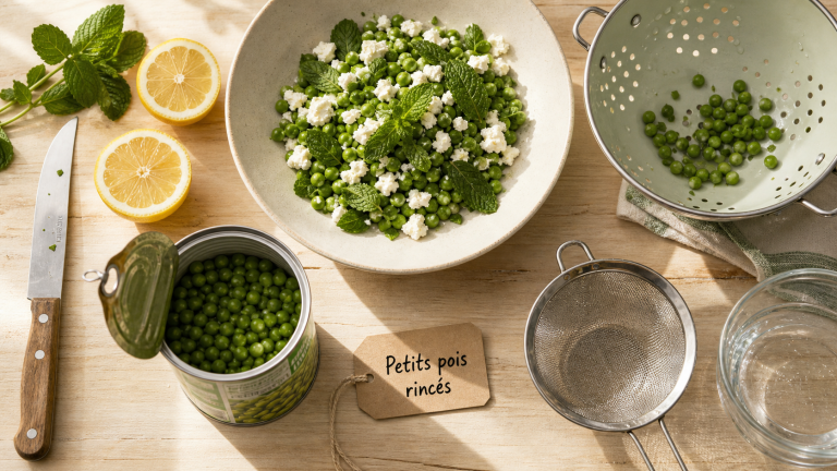 Bienfait petit pois en conserve : petits pois verts rincés, prêts à servir