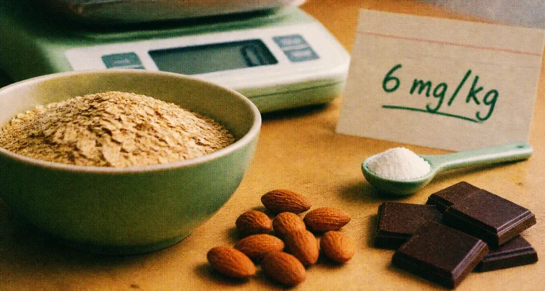 Dose de magnesium par jour homme : flocons, amandes et poudre de magnesium (6 mg/kg)