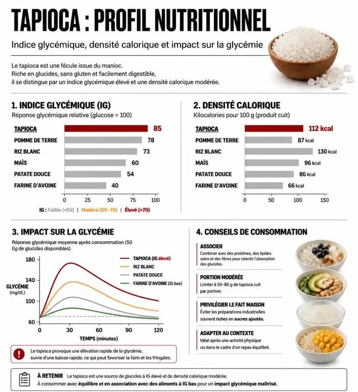 Infographie sur l'impact du tapioca sur le poids et la glycémie