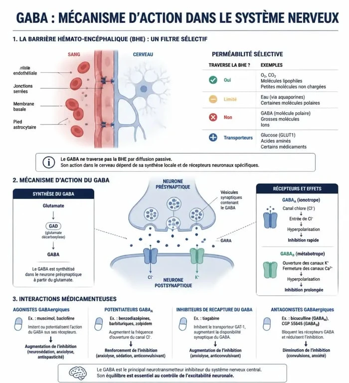 Infographie sur les dangers du GABA et son interaction avec le système nerveux central