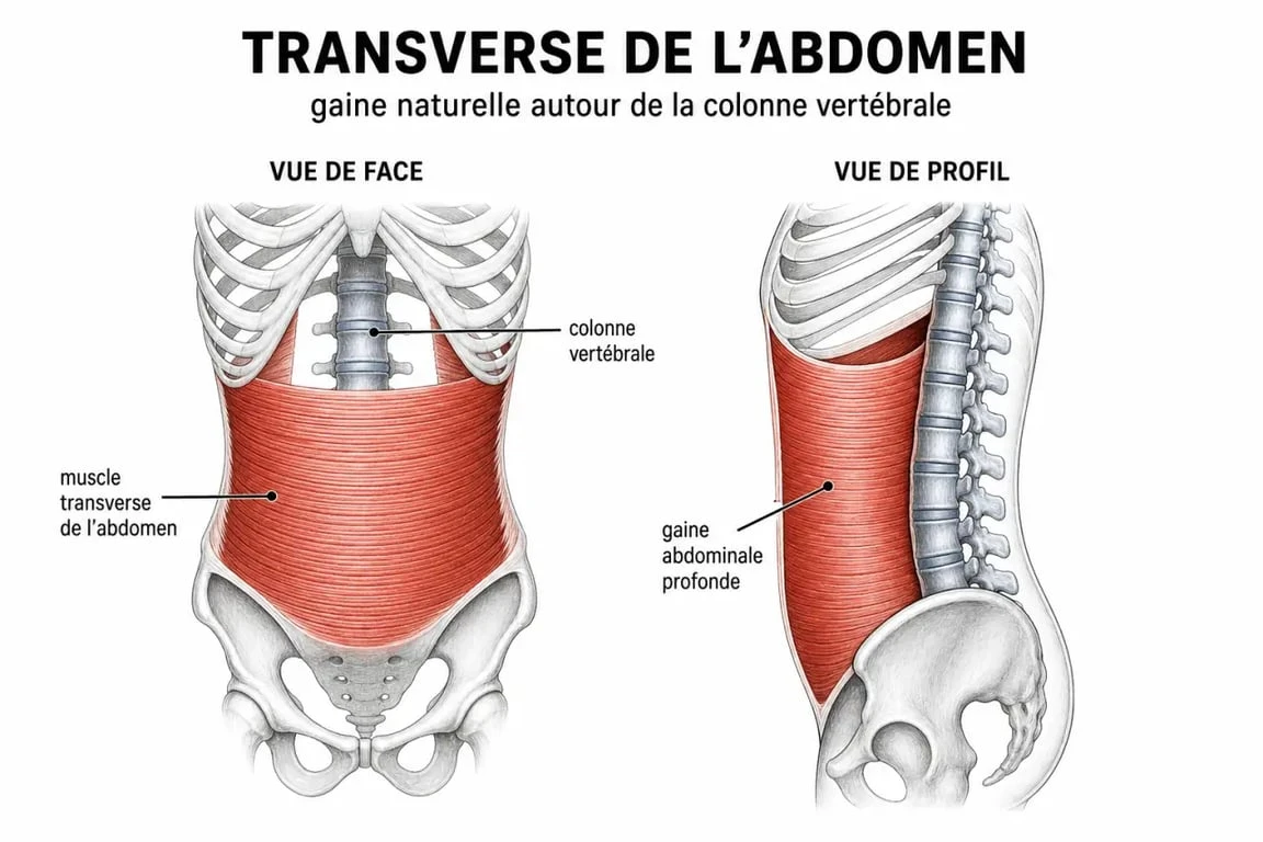 Schéma anatomique du muscle transverse pour muscler les abdominaux profonds