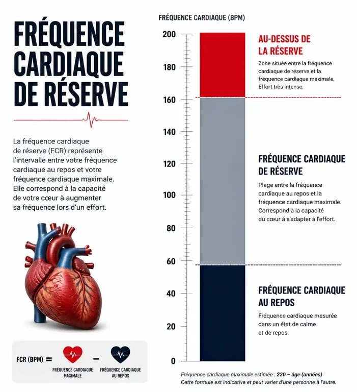 Schéma explicatif de la fréquence cardiaque de réserve et de la méthode de Karvonen pour l'entraînement sportif