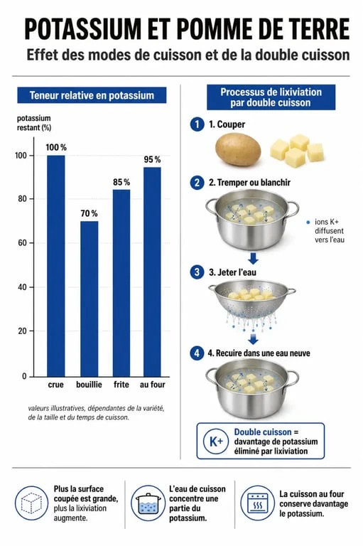 Infographie sur la teneur en potassium dans les pommes de terre et méthodes de réduction pour une alimentation saine