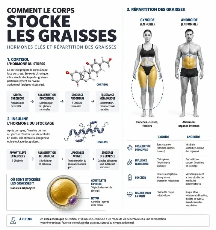 Infographie sur les mécanismes hormonaux pour perdre du ventre et hanche