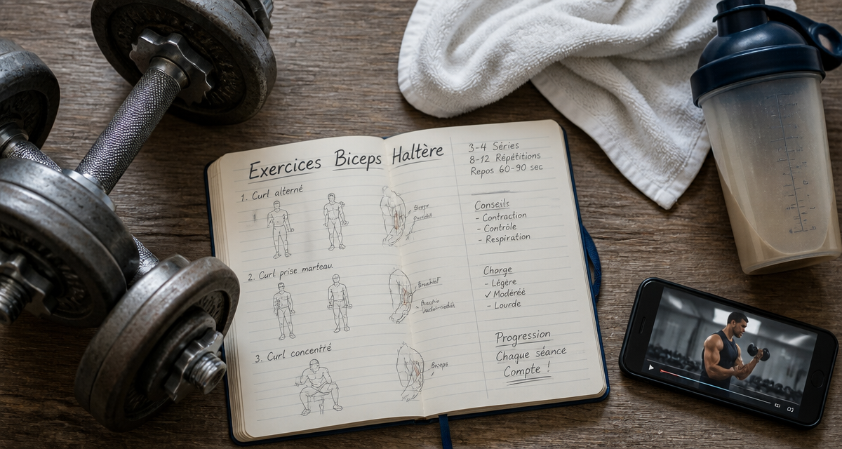 exercice bicep avec haltere sur table carnet