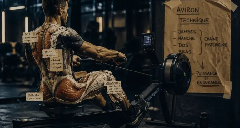 Le rameur fait travailler quels muscles : dos, tronc, fessiers, quadriceps