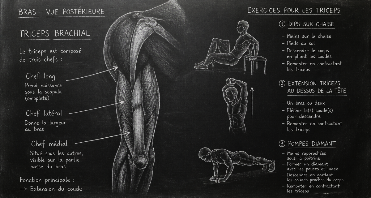 muscle sous les bras exercices triceps dessin craie