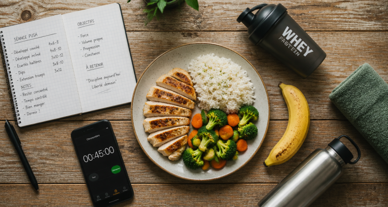 muscu apres manger repas sportif sur table
