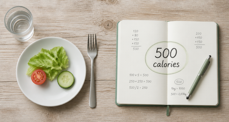assiette et carnet régime 500 calories par jour