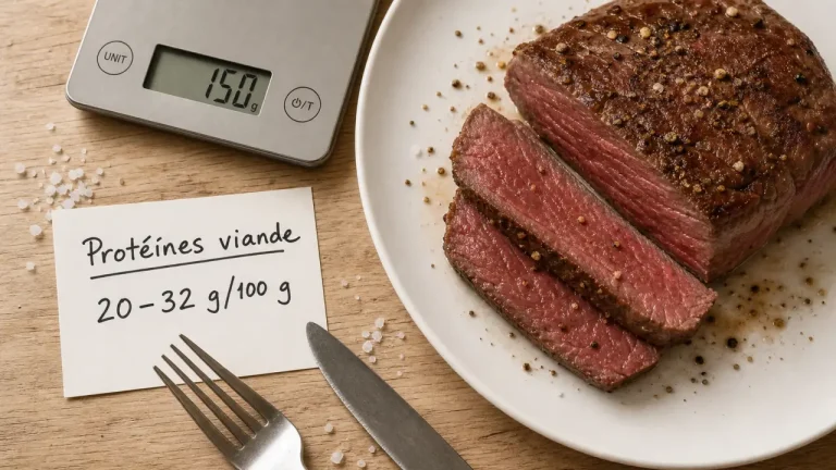 Combien de proteine dans 100g de viande rouge : 20 à 32 g