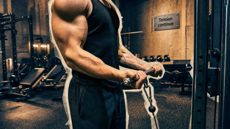 Curl poulie biceps en tension continue, coudes collés au buste