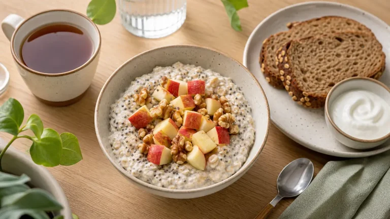 Idées de petit-déjeuner équilibré : overnight oats, fruits, noix et yaourt