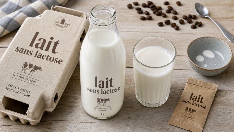 Lait sans lactose c est quoi : bouteille et verre remplis sur table