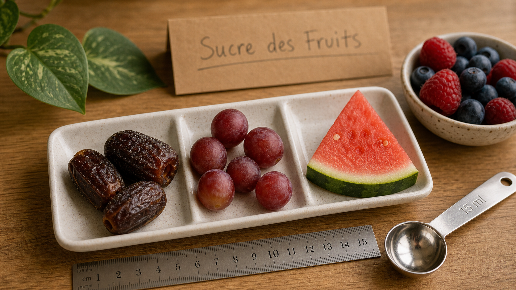 Les fruits les plus sucres : dattes, mangue, raisin, portions mesurées