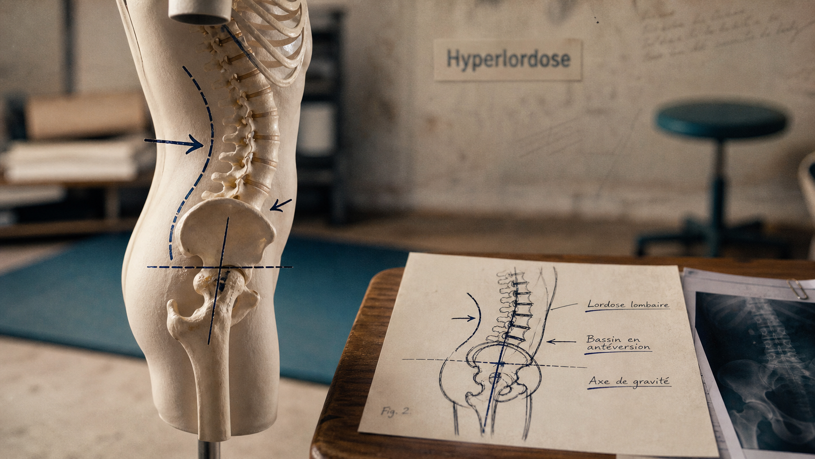 Lordose et hyperlordose à corriger, vue de profil