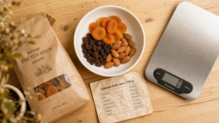 Tableau calories fruits secs : repères pour 100 g