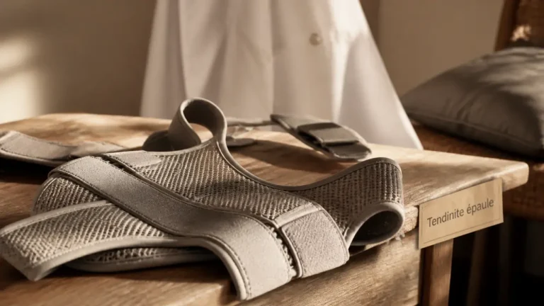Attelle épaule tendinite sur table, maintien souple