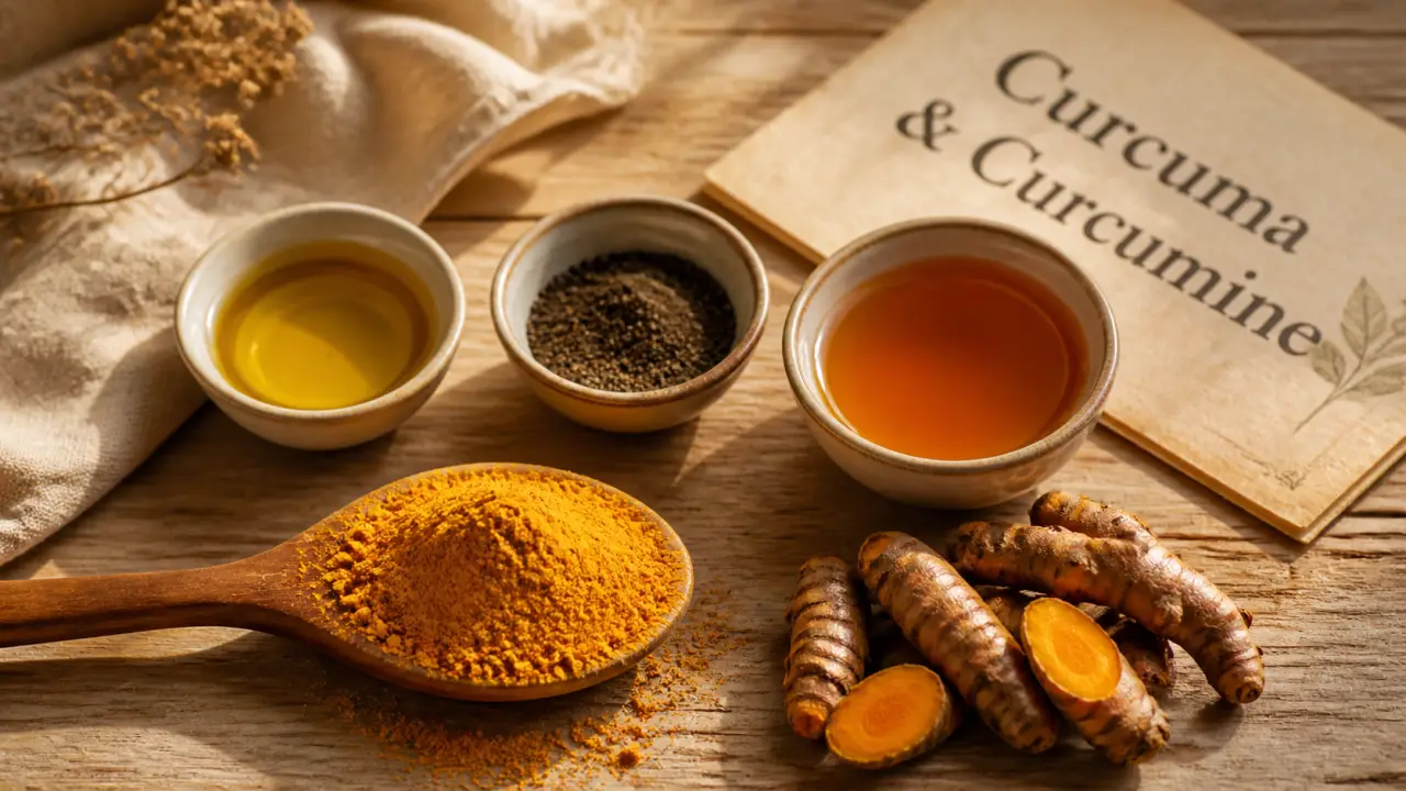 Bienfaits du curcuma : poudre, racine fraîche et huile d’olive