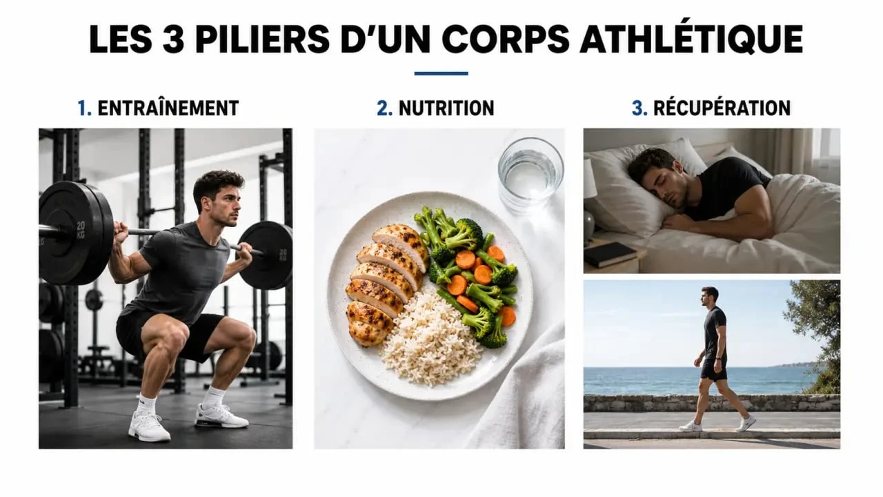 Corps athlétique : les trois piliers entraînement, nutrition et récupération