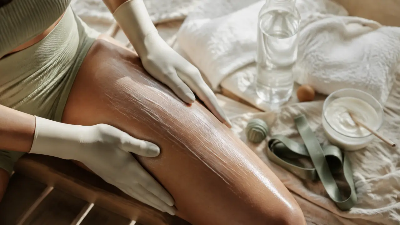 Cellulite cuisse enlever : crème drainante sur cuisse, soins ciblés