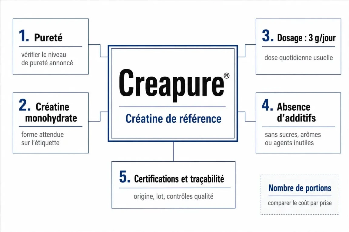 Créatine créapure : critères à vérifier avant achat, dosage et certifications