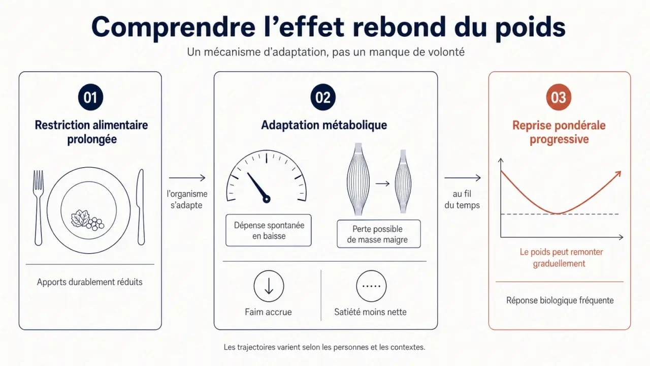 Schéma explicatif de l’effet rebond poids et des mécanismes de reprise après un régime