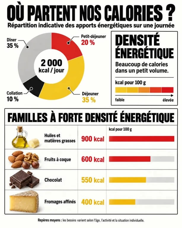 Infographie sur les aliments pour grossir sainement et augmenter sa densité énergétique
