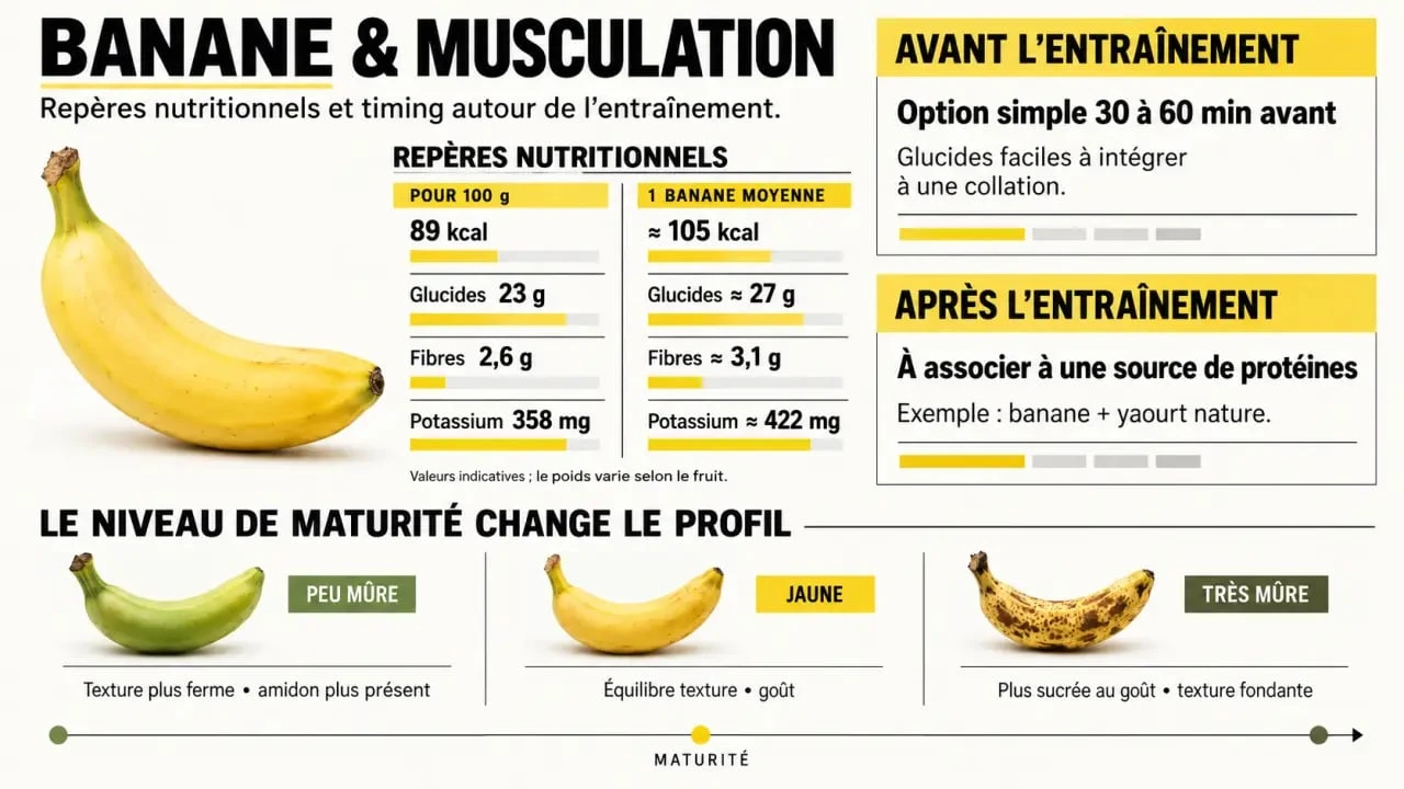 Infographie sur la banane musculation avant et après l'entraînement