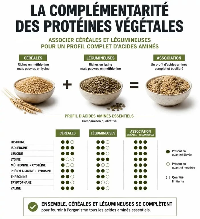 Schéma illustrant la complémentarité des sources de protéines végétales