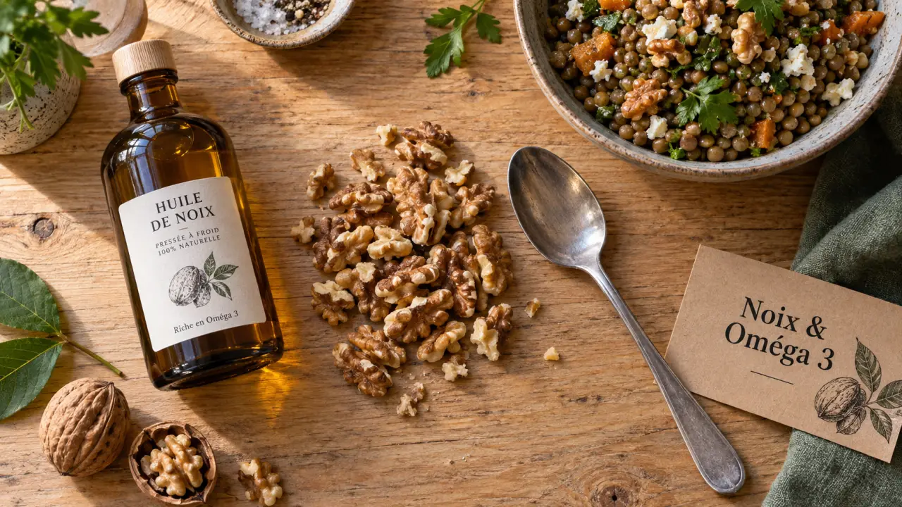 Noix et omega 3 : 30 g de cerneaux, 2,25 g d’ALA