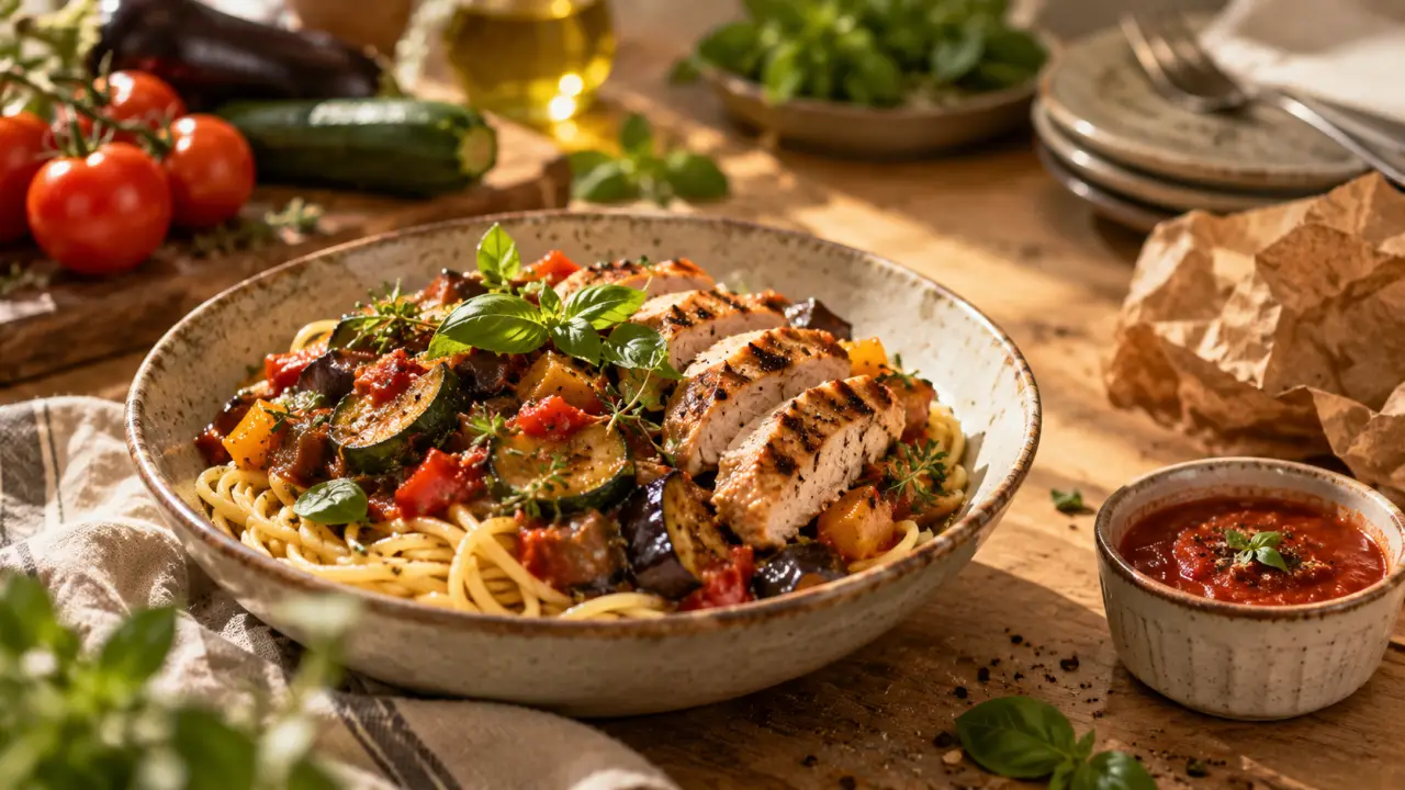 Est-ce que les pâtes font grossir ? Portion de spaghetti, sauce légère et légumes